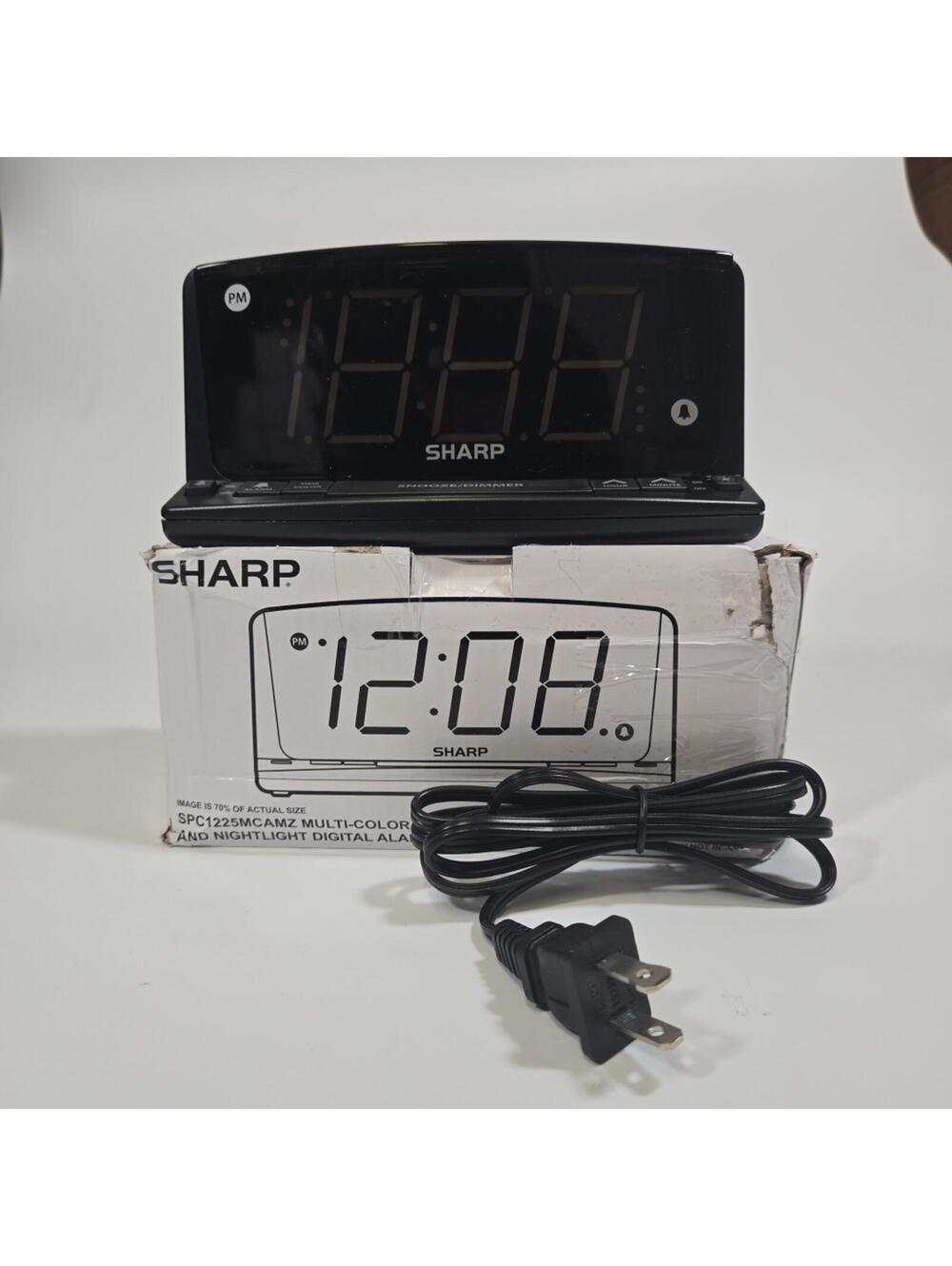 Sharp Mirror Finish Digital Clock White LED Display Nightlight SPC1225 Open Box